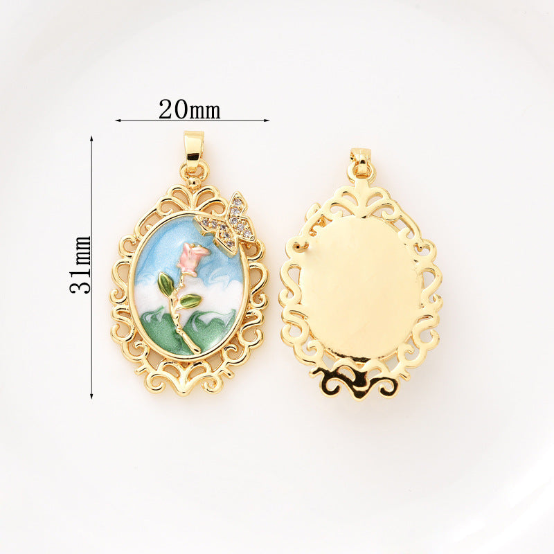 Wholesale Pearl Necklace Melon Buckle Pendant Oil Dropping Oil Painting Style Rose DIY Pearl Necklace Sweater Chain Accessories New